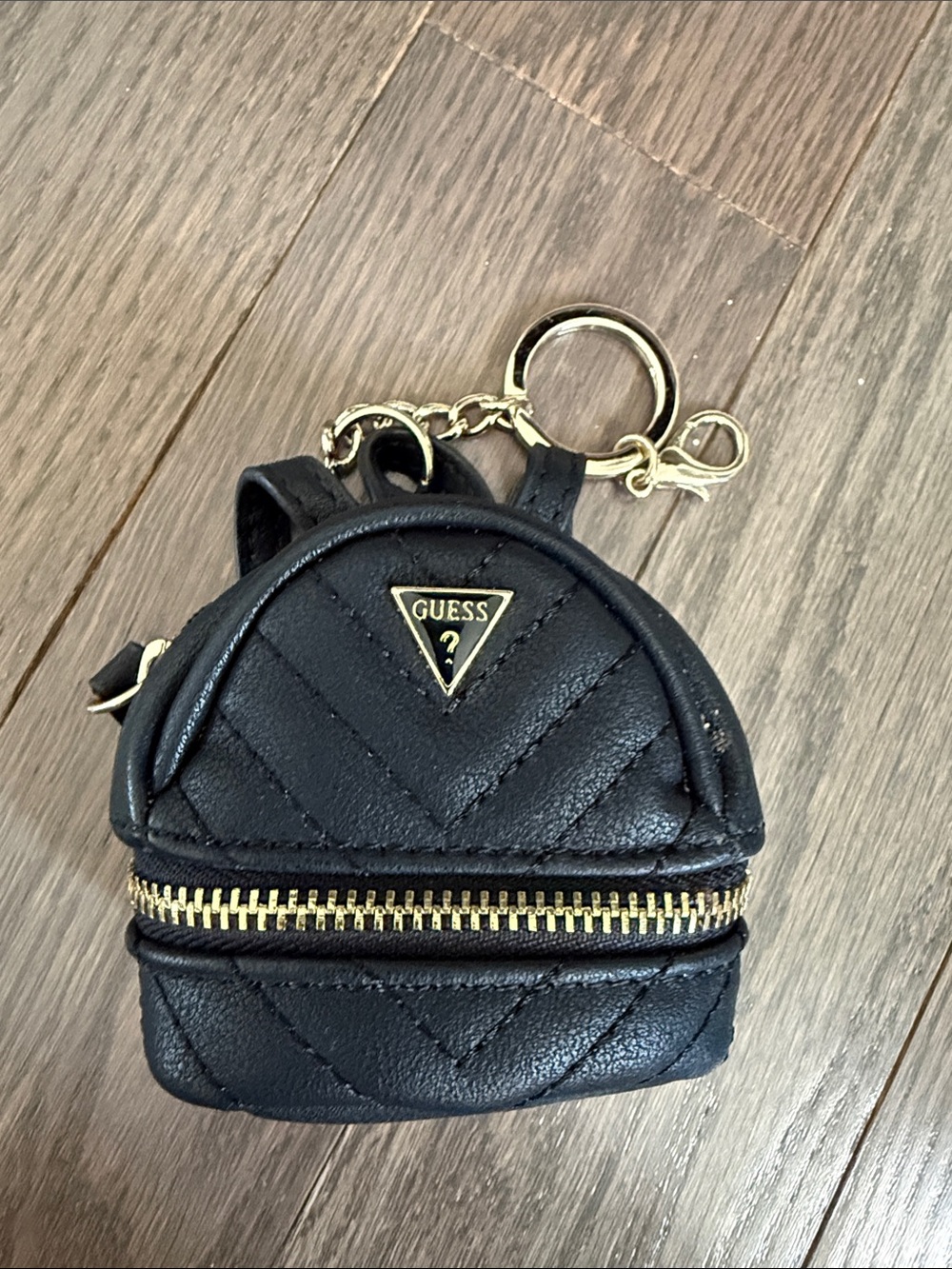 GUESS Black Quilted Mini Backpack Key Charm with Gold Hardware - Picture 1 of 1